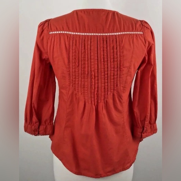 NWOT ANTHROPOLOGIE Meadow Rue Womens Fluted 3/4 Sleeve Pleated Cotton Button Top - Picture 5 of 8